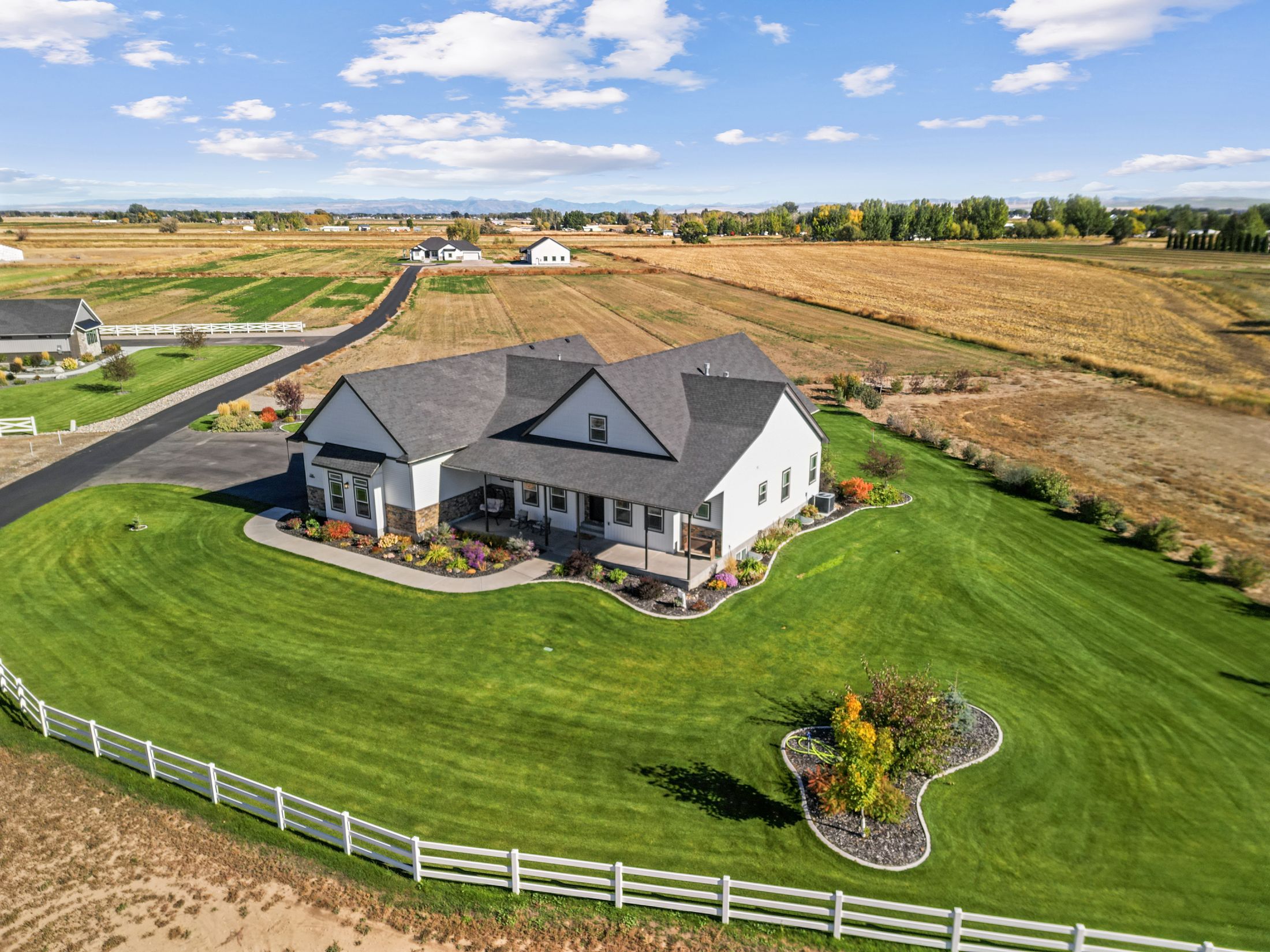 Aerial view of an acreage property in Southeast Idaho in early fall
