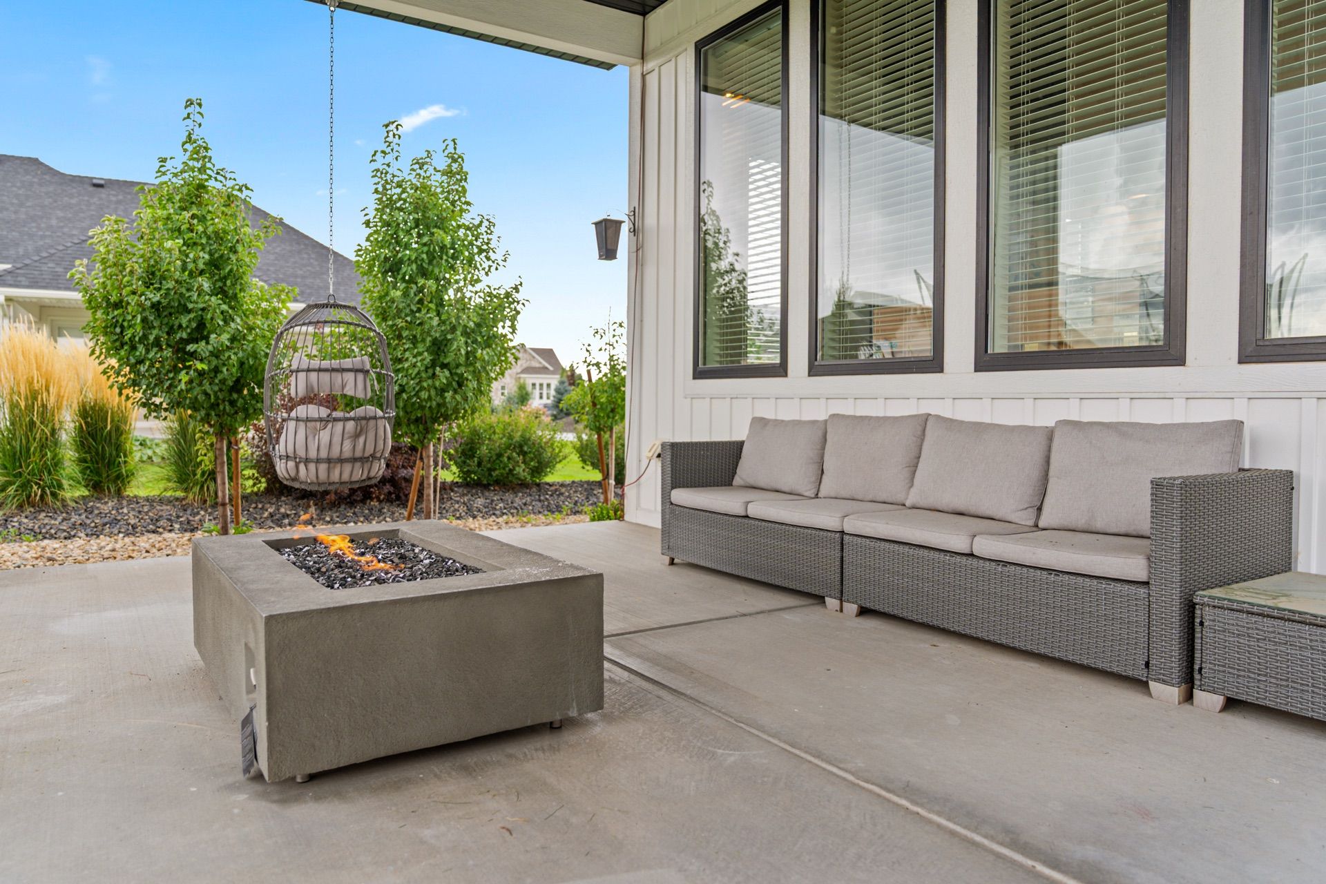 Covered patio with outdoor seating
